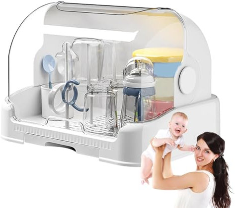 Baby Bottle Drying Rack With Cover, 31.5x25.5x25cm Baby Bottle Storage Box Organiser, Removable & Washable Toddler Drying Rack With Lid, Countertops Holder For Toddler And Storage Box