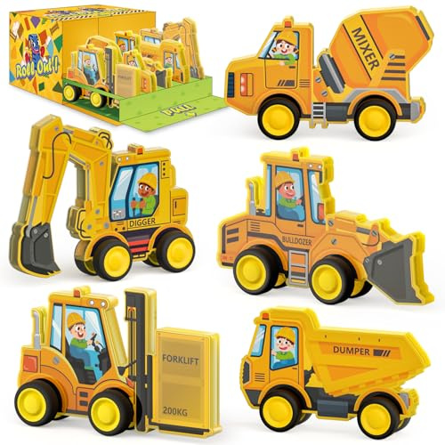 Oriate Rolling Construction Toys for Magnetic Tiles, 5pcs Construction Vehicle Toys Compatible with Magnet Tiles, Kids Trucks for Magnetic Building Blocks Tiles, Educational Gift Boys Girls