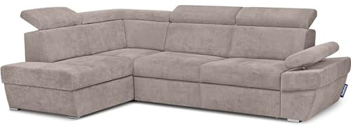 konsimo RATLO Ecksofa mit Schlaffunktion 270 cm - Komfortabel und Praktisch Couch L Form - Eckcouch mit Bettkasten für Wohnzimmer, Jugendzimmer - Ecksofa mit Chaiselongue (beige, Linke Seite)