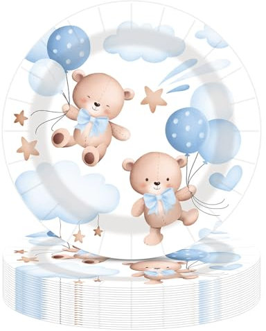 20Pcs 9 Inches Disposable Paper Plates Napkins Cups, Bear Theme Party Supplies Tableware Set, Bear Theme Birthday Party Tableware Set Kids, Animal Tableware Decorations Birthday for Boys & Girls