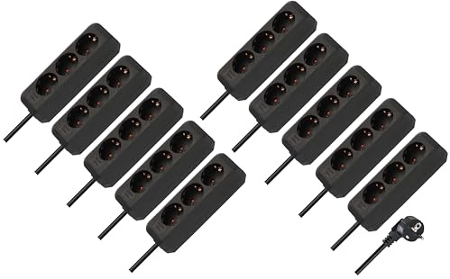 Brennenstuhl Eco-Line Steckdosenleiste 3-Fach (Mehrfachsteckdose mit erhöhtem Berührungsschutz und 1,5m Kabel) schwarz (Single, 1,5m (Packung mit 10))