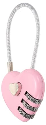 M METERXITY 1-Pack Combo Padlock Heart 3-Digit Password, Pink | Zinc Alloy Cable Luggage Combo Lock, for Suitcase, Gym Locker, Backpack, Outdoor Keyless Lock
