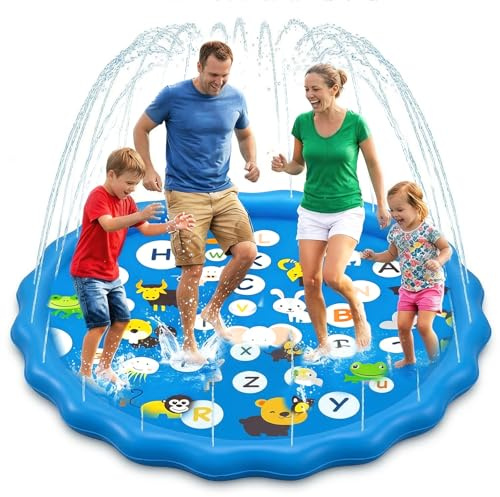 Oziral Splash Pad 170CM Verdickte Himmelblau Blumenform Aufblasbare 3-Stufen Wassersprinkler Kinder Wasserspielmatte Outdoor Garten Sommer Sprinklermatte für Kinder Hunde & Haustiere