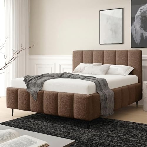 Home Collective Polsterbett Bett Doppelbett mit Bettkasten Bettgestell mit Lattenrost 140x200 160x200 180x200 weich gepolstert modernes Design Schlafzimmer Jugendzimmer Möbel | Braun 160x200