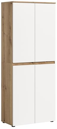 furnling Universalschrank Sarca, weiß/Evoke Oak, 4 Türen, 9 Fächer, mit Kleiderstange, Mehrzweckschrank mit 7 verstellbaren Einlegeböden, Breite 70 cm