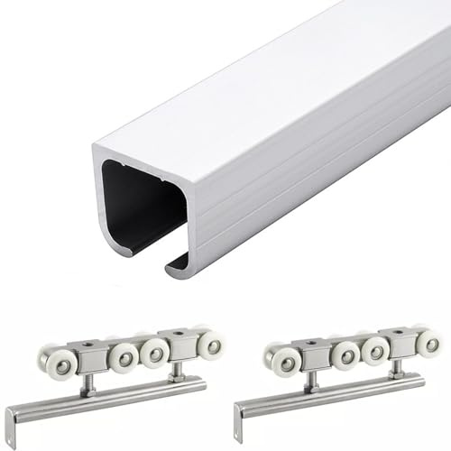 rail porte coulissante Kit De Quincaillerie Pour Porte De Placard Coulissante Pour 2 Portes De Contournement, Rail De Porte Coulissante Réglable(Silver,5m/196.8in)