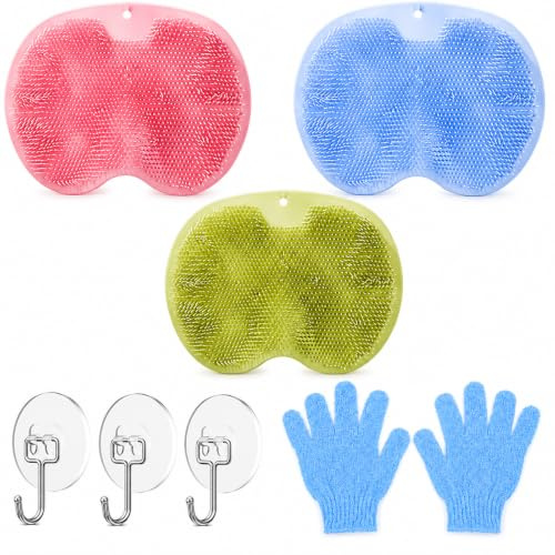 3-teiliges Fußpflege-Set, Fußbürste für die Dusche, Fußbürste Rutschfest | TPR-Material, mit Acrylhaken und Nylonhandschuh, Fussbürste für Fußreinigung, Peeling, Massage, Dusche, Bad und Erwachsene
