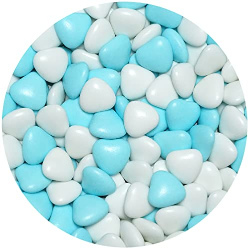 EinsSein 1kg Schokoherzen Dragees Mix medium weiss-hellblau glanz Gastgeschenke Hochzeit, Taufe, Kommunion, Kindergeburtstag | Schokodragees, Dragees in Herzform bzw. Schokolinsen als Ersatz für
