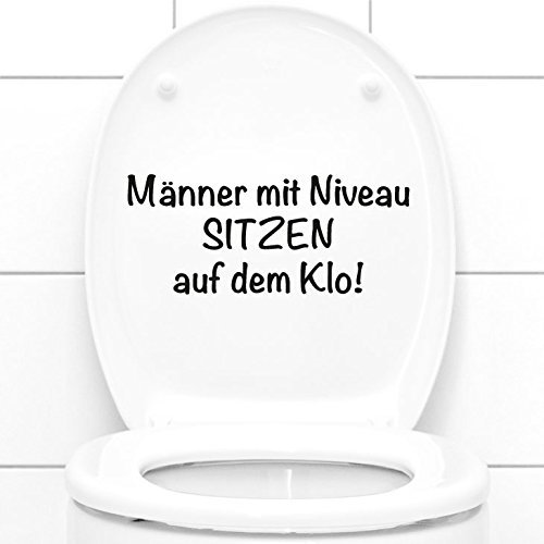 Grandora WC Aufkleber Männer mit Niveau sitzen auf dem Klo I gelb (BxH) 27 x 11,5 cm I Badezimmer Toilette Sticker Wandsticker Wandaufkleber Wandtattoo W5495