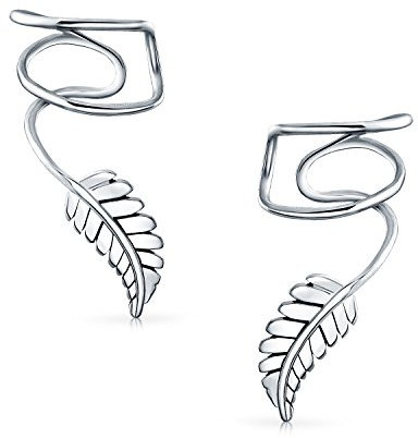 Natur Blatt Feder Knorpel Ohrmanschetten Clip Wrap Draht Ohrringe Helix Westlicher Schmuck Für Frauen Für Männer Nicht Durchstochenes Ohr .925 Sterling Silber Verstellbar