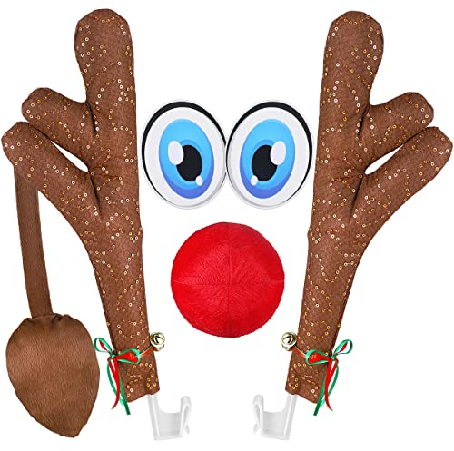 Unomor Weihnachts Rentier Auto Kostüm Set Dekoration Rote Nase Autoscheiben Dekorative