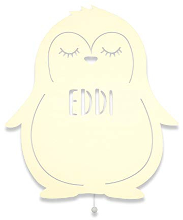 hellomini Personalisierbares LED-Nachtlicht mit Name für Kinder & Babys | Holz-Wandlampe | Schlummerlicht mit Motivwahl – Geschenk zur Geburt & Taufe (Phil der Pinguin)