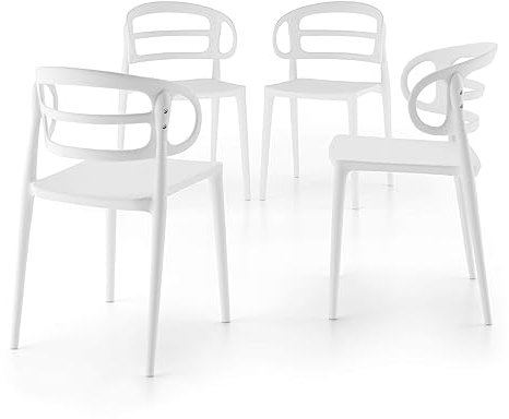 MOBILI FIVER, Sillas Carlotta, Set de 4, Blanco, Polipropileno, Silla por Cocina, Jardín, Salon