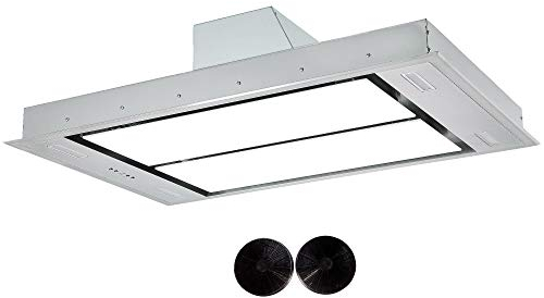 Cookology 110cm Extractor Fan, Built-into Ceiling Island Cooker Hood, Remote & Carbon Filters (White)