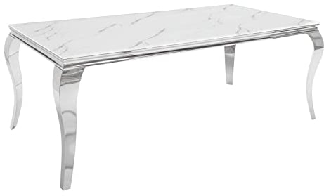 invicta INTERIOR Eleganter Esstisch MODERN BAROCK 200cm Glasplatte in Marmoroptik Edelstahlbeine Konferenztisch Tisch