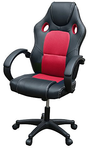 Panana Racing Style Office Gaming Chair, PU Leather Desk Ergonomically Adjustable Sport Swivel Chair With Padded armrests (Red)