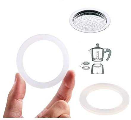 WESTCRAFT – 2 Stück Silikon-Dichtungsring/Gummiring + Sieb/Filter - Ersatz für Espresso-Kocher mit 1 2 3 oder 6 Tassen (Ersatzring (56mm) + Sieb (48mm) für Espressokocher mit 2 Tassen)