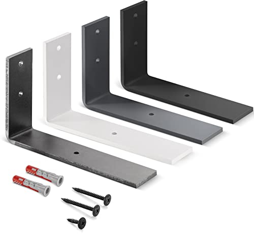 HOLZBRINK Regalträger Metall Regalhalter für Wandregal, Regalwinkel schwarz 200x100x40 mm, 4 Stück, HLR-L-200-9005