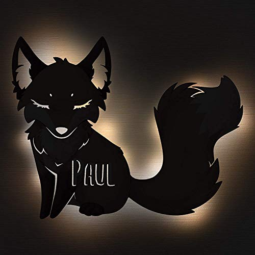 Fuchs Schlummerlicht aus Holz - personalisierbares Geschenk für Mädchen - Kinderzimmer Deko - Baby Geschenk - personalisierbar zum Hinstellen/Aufhängen - Fuchs Geschenk - persönliches Geschenk
