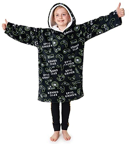 CityComfort Decke Hoodie Kinder Fleece Übergröße Kapuzenpullover Jungen (Schwarz)