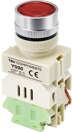 TRU COMPONENTS Y090 Druckschalter, 250 V/AC, 5 A, 1 x On/(On) mit roter Rückruf (Ø) 30 mm, 1 Stück