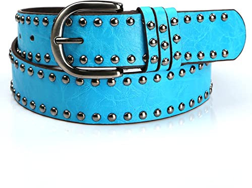 Idopy Gothic-Punk-Gürtel für Damen, mit Nieten, aus Kunstleder, blau, One size