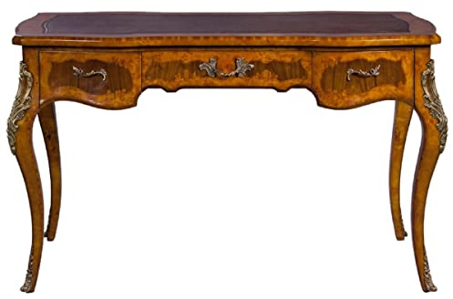 Casa Padrino Luxus Barock Schreibtisch Hellbraun/Dunkelbraun/Rot - Handgefertigter Massivholz Sekretär mit 3 Schubladen - Edle Barock Büro Möbel
