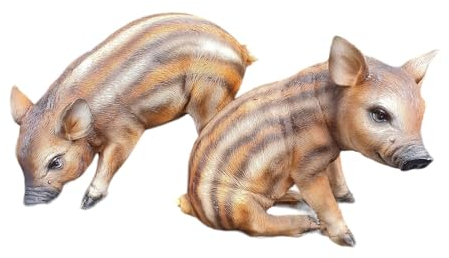 Aspinaworld Gartenfigur, Baby Wildschwein Figuren im 2 er Set 14 cm, Figur für den Garten, wetterfeste Deko