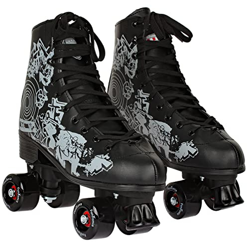 FunTomia Rollschuhe/Discoroller Größen 30-44 - Rollerskates Disco Roller Skate Indoor Outdoor (32, schwarz)