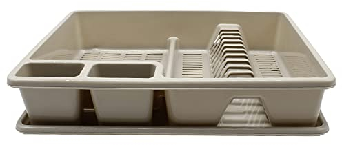 CABLEPELADO Escurreplato de plastico, Escurridor de Platos, Escurridor Fregadero 2 módulos, con Bandeja Anti-Goteo, Plástico, 49 cm de Ancho x 39 cm de Fondo x 10 cm de Altura, Beige