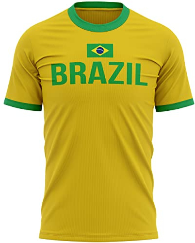 Brasil Flag Mens T Shirt, Brazil Football Supporters, Brazilian Fans Gift idea for Him, Brazil Country Flag Top, Yellow and Green Football Tee, XL, Yellow/Green