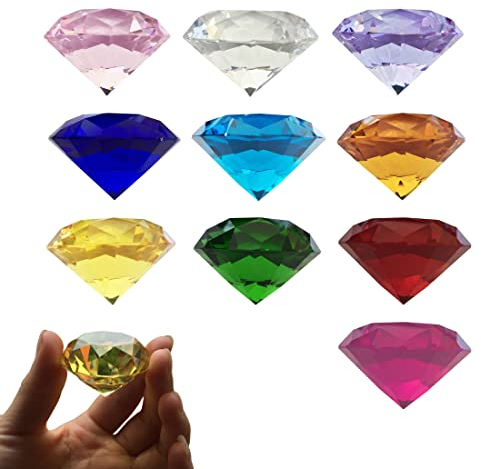 Jrzyhi 10pcs Großes Kinder Diamant Spielzeug Deko Diamanten Edelsteine Set Acryl Edelstein Spielzeug Bunt Schatz Juwelen Piraten Schatzsuche Spielzeug Plastik Diamanten für Weihnachten Hochzeit 40mm