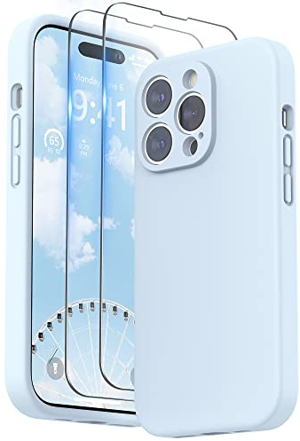 SURPHY Hülle Kompatibel mit iPhone 14 Pro Hülle Silikon mit Displayschutzfolie, iPhone 14 Pro Case Silikon mit Kameraschutz, Handyhülle iPhone 14 Pro Schutzhülle 6,1 Zoll 2022 (Wolkenblau)