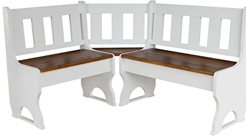 k koma Stilvolle Eckbank aus massivem Kiefernholz – Weißer Korpus & warme Nuss-Sitzfläche – Perfekt für Küche & Esszimmer (200 x 200)