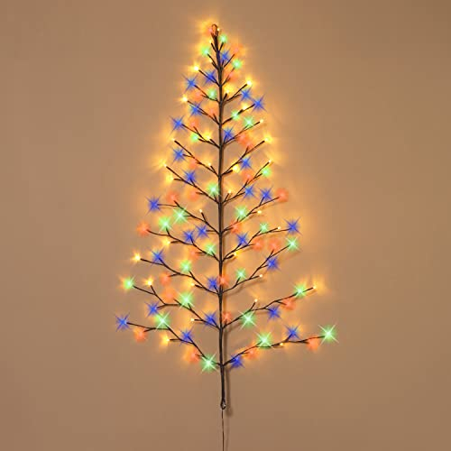 Árbol de pared de Navidad iluminado para interiores y exteriores, LED de 3 pies de alto, luces multicolores, funciona con pilas con temporizador