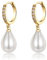 Gold Pearl Earrings for Women, 925 9ct Gold Drop Earrings with Cubic Zirconia│Hypoallergenic Teardrop Pearl Drop Dangle Earring│Jewellery Gift for Women Girls