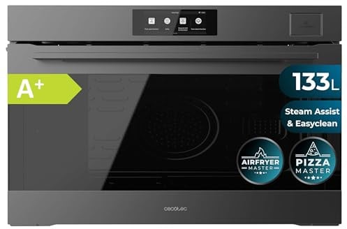 Cecotec Horno Integrable 133L Bolero Hexa S609000 Matt TFT A+. 3800W, Pantalla Táctil 6,8, 11 Funciones, Freidora de Aire, Vapor, Piedra para Pizza XXL, 5 Posiciones de Bandejas