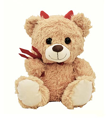 Geschenkestadl Teddybär Teufel 30 cm Hellbraun Teufelshörner Dreizack Kuschelbär Kuscheltier Bär Teddy