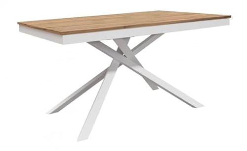 Mar.c.a. Design - Mesa extensible para comedor de metal y superficie con acabado de madera, mesa de comedor de diseño moderno, rústico, mesa de cocina de 120 x 80 x 77 cm + 1 extensión lateral de 50