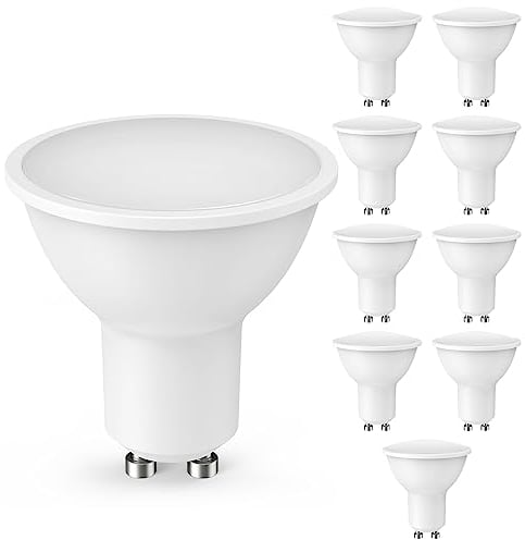 Cnkeeo GU10 LED Bombilla Potentisima, Bombilla 5W Caliente Blanco 3000K, Ángulo de haz de 120°, Bombillas Led de Pack de 10 - Blanco Cálido