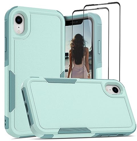 Jeylly for iPhone XR Case and Screen Protector, Heavy Duty Shockproof Cover for Women Men Girls Boys, Support Wireless Charging Phone Case for iPhone XR 6.1 inch, Mint Green