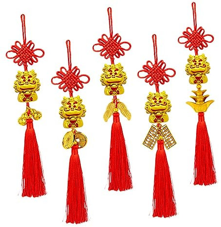 Abaodam 5st Glücksbringer Mit Quaste Glücksamulett Mit Chinesischem Knoten Tür Hängende Dekoration Blumentopf Hängendes Drachendekor Neujahrsdekorationen Golddekor Plastik Zubehör Festlich