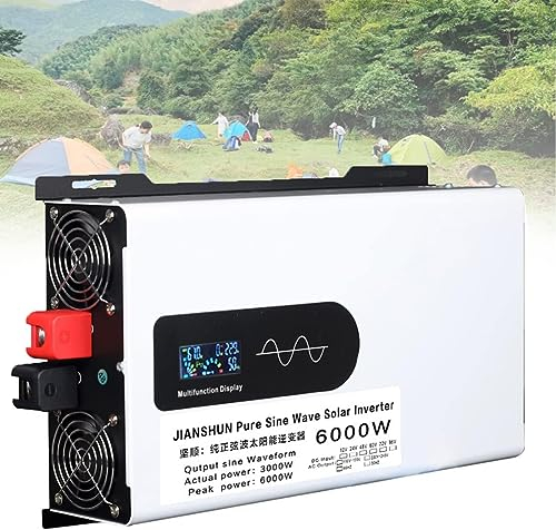 Spannungswandler 5000W 6000W 8000W 10000W 12000W Reiner Sinus Wechselrichter 12V 24V 48V 60V 72V 96V auf 220V 230V 240V Pure Sine Wave Inverter mit Steckdose und Anzeige Konverter (6000W,24V)