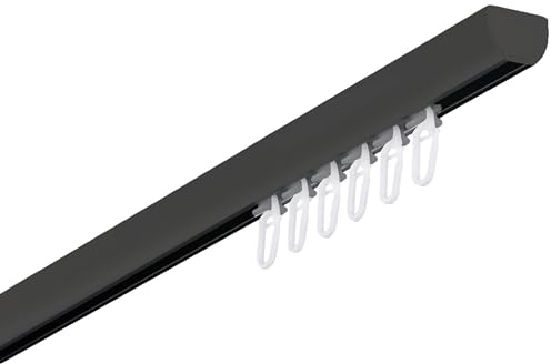 Garesa Gardinenschiene Profil 400, 1-läufig, Schwarz I Aluminiumschiene inkl. Gleiter I Deckenmontage I Halbrunde Vorhangschiene I 200cm