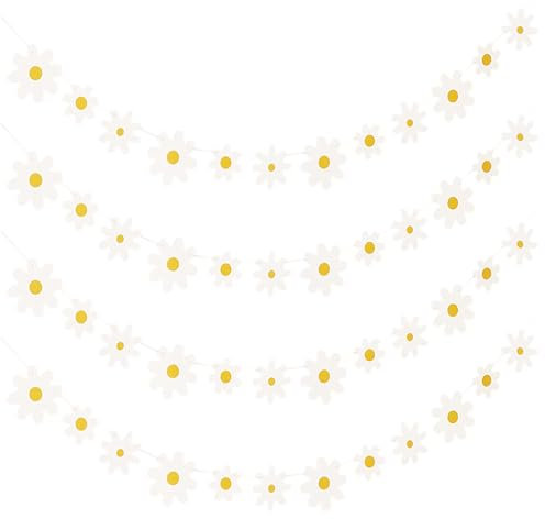 4Pcs Daisy Party Banner, Cute Spring Garland Boho Decorations, Floral Flower Banners for Birthday Nursery Home Window Decor