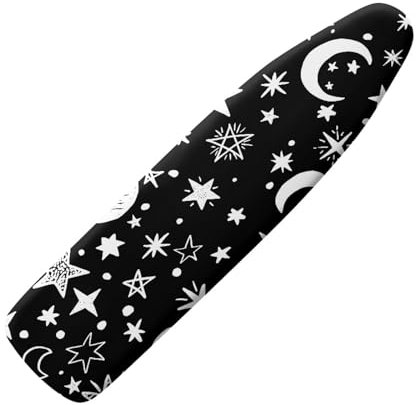SCRAWLGOD Bügelbrettbezüge mit Stern-Mond-Aufdruck, elastischer Rand, strapazierfähig, 38,1 x 137,2 cm, stilvoller Bügelbrettbezug, robuster Bügeltisch