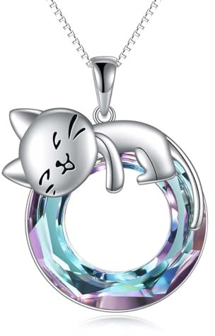 Vadmans Cat Collar Plata De Ley Colgante Gato Púrpura Joyería De Cristal Regalos para Mujeres Amantes De Los Gatos