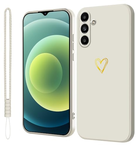 Coqinen Handyhülle für Samsung Galaxy A54 5G Hülle, Silikon Stoßfest Schutzhülle mit Gold Liebesherz - Ultra Dünne Weiche TPU Bumper Kratzfest Case - Beige