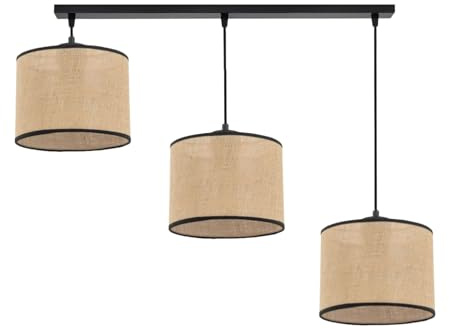 KAR LIGHTING Pendellampe | 3 flammige Pendelleuchte | Hängeleuchte aus Metall, Jute | Farbe: Schwarz/Beige, Fassung: E27 |Hängelampe für Wohn- und Bürobereiche