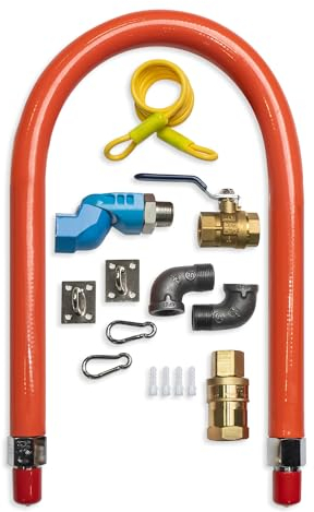 HUOYANSHE 121,9 cm Gasschlauch-Anschluss-Set mit 2 Ellbogen, 3/4-Schnelltrennung, Gasleitungsschlauch für Küchenausrüstung, Vollport-Gasventil, Rückhaltevorrichtung und Drehanschluss – 3/4 (1)